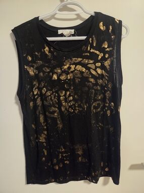 Forever 21 Black Tank Top with Gold Leopard Motif